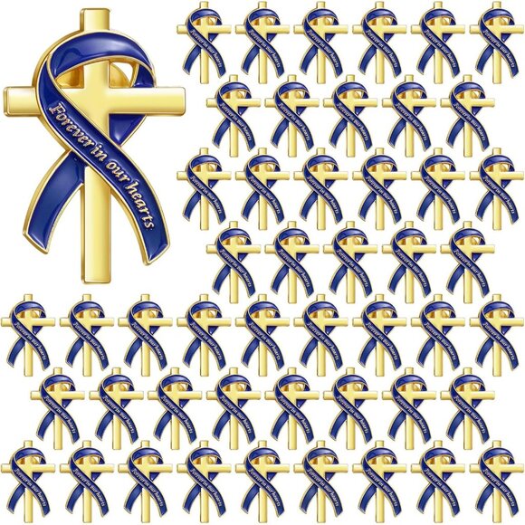 Other - Funeral memorial lapel pins with blue ribbons, 100 pcs, durable alloy, easy butt